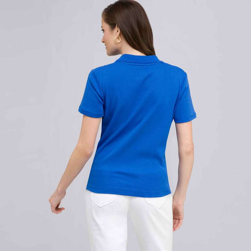 Short Sleeve Solid Cotton Polo Tee, Blue, large image number 1