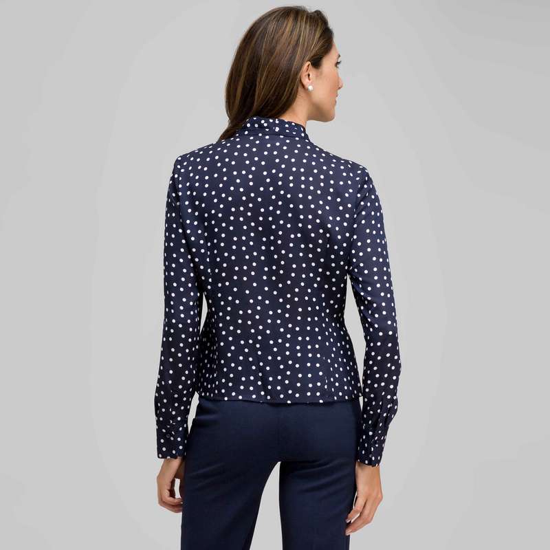 Long Sleeve Tie Front Blouse, Admiral Navy & White, large image number 1